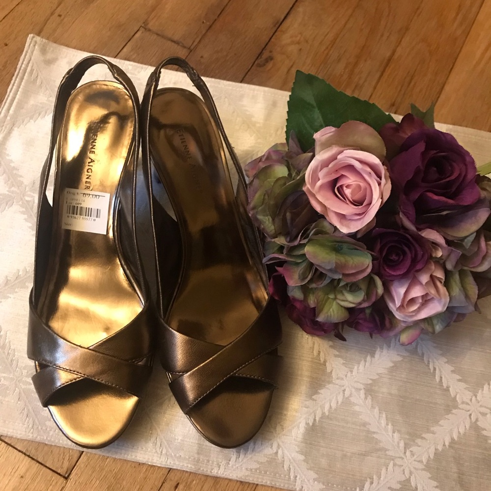 Bronze 3 inch open toe high heels